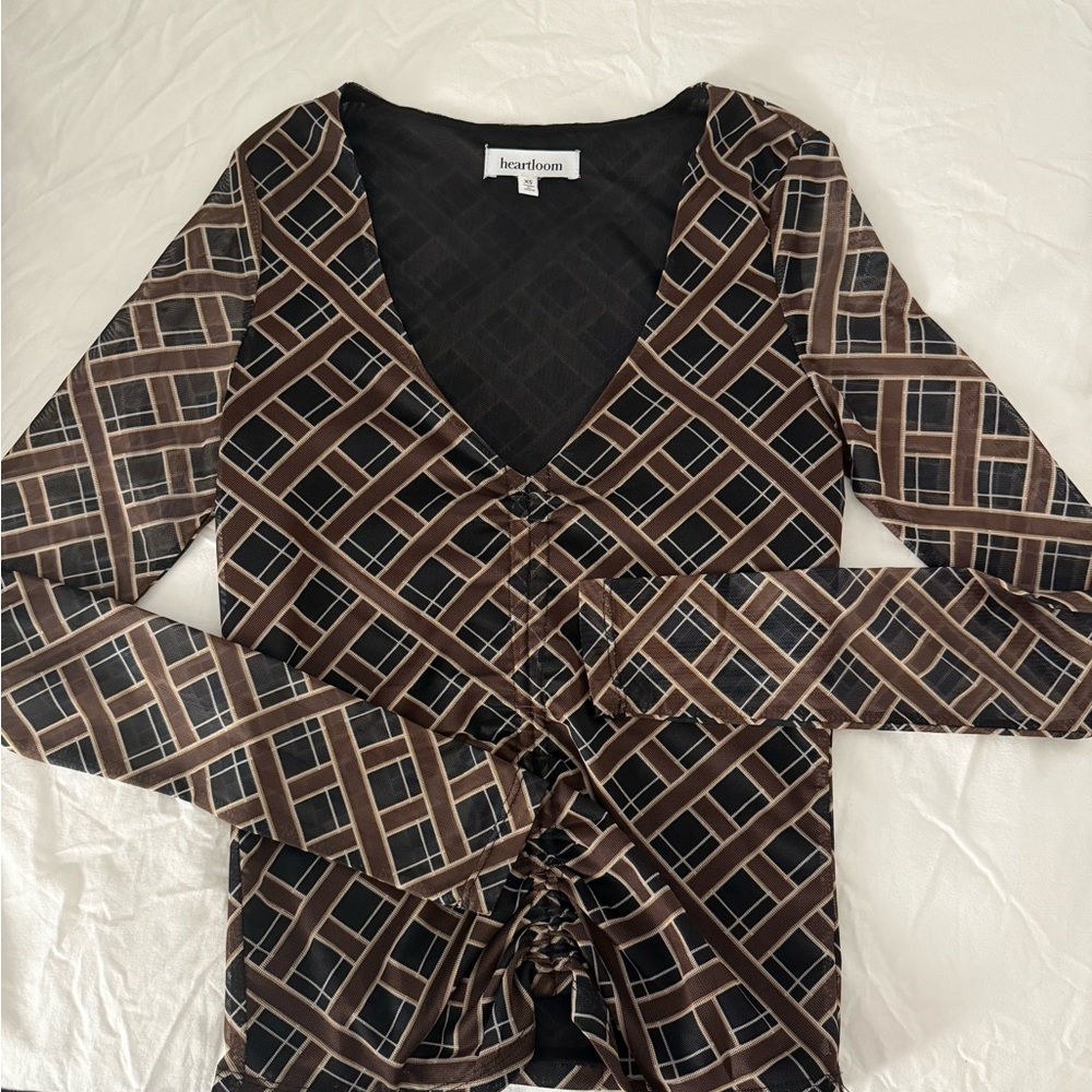Heartloom Black and Brown Wrap Blouse with Tie Front